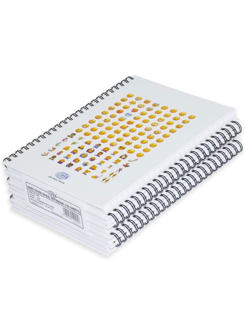 FIS Spiral Hard Cover Notebook, A5 Size(14.8x21cm), Single Line Ruling, 100 Sheets Pack of 5 Pieces-FSNBSA51904 - Image 1